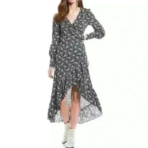 Chelsea & Violet Twilight Nights Ruffle Hi Low Long Sleeve Floral Dress small